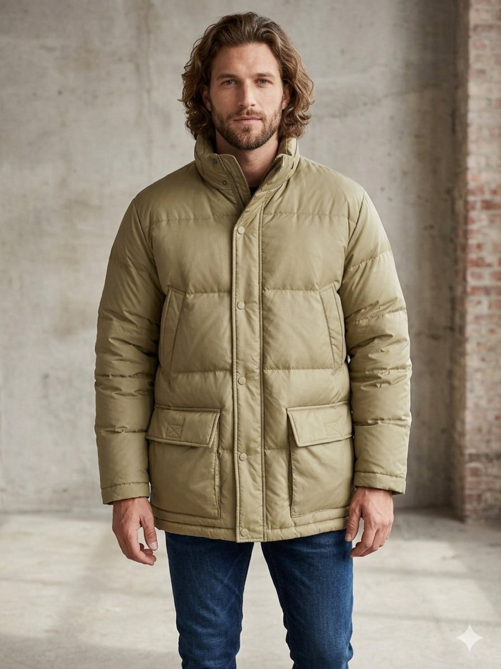 Old Navy Men's Tan Quilted Down Puffer Jacket Parka Size Small